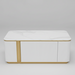 White coffee table with gold strip on one side