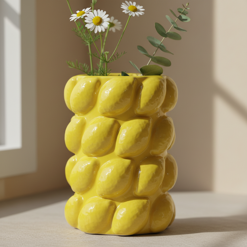 Yellow Lemon Vase extreme close-up
