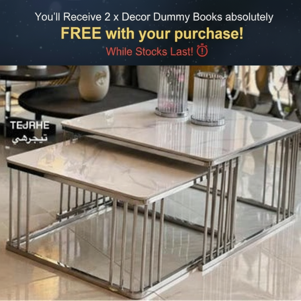 PROMO DEAL - Zeth Nesting Coffee Table Set (Available in Gold or Silver) + RECEIVE 2 X FREE DECOR DUMMY BOOKS!
