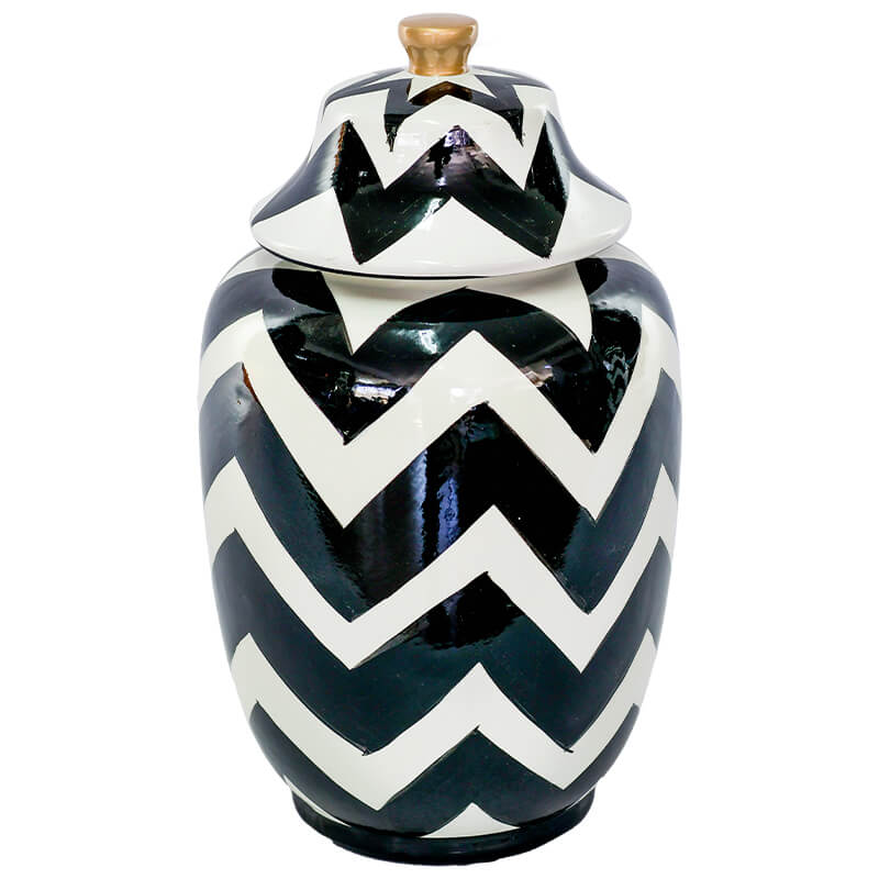 Zigzag Ginger Jar (Black/White) 32 cm