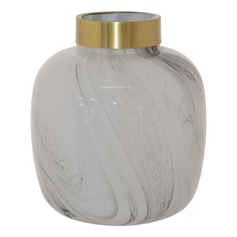 Marble Vase with Gold Metal Rim(22 cm) - MHF Decor-Delights