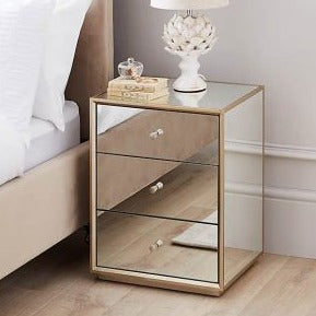 Lucy 3 Drawer Mirror Pedestal (Champagne) - MHF Decor-Delights