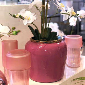 Gold Rim/Pink Vase (24 x 23 cm) - MHF Decor-Delights