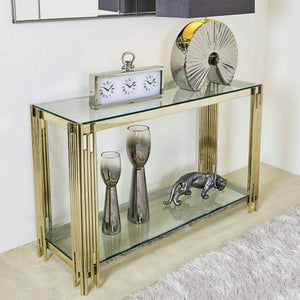 Marcy Console Table (Available in Gold or Silver, Clear Glass)