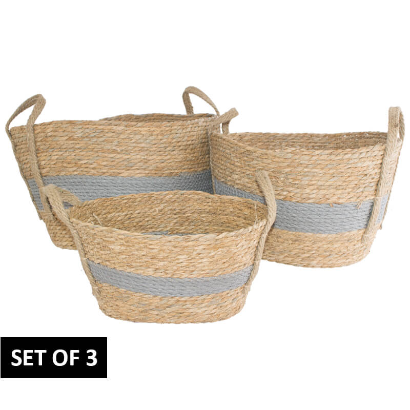 Striped Beige Set of 3 Baskets - MHF Decor-Delights