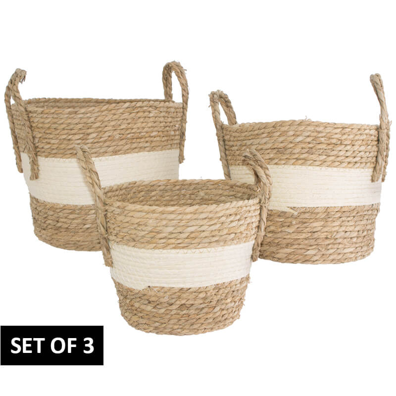 Striped Cream Set of 3 Baskets - MHF Decor-Delights