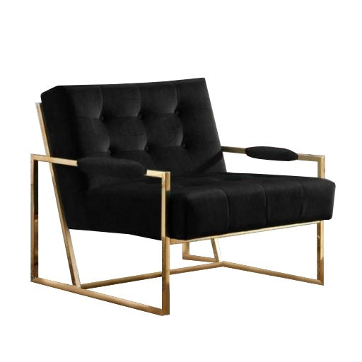 Venice Velvet Occasional Chair in Gold Frame (Black) - MHF Decor-Delights